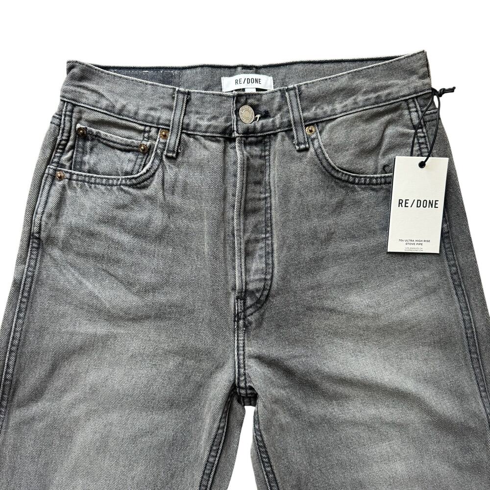 Re/Done 70s Ultra High Rise Loose Jeans Button Fly Wash Faded Black Gray Size 27 - Picture 3 of 5